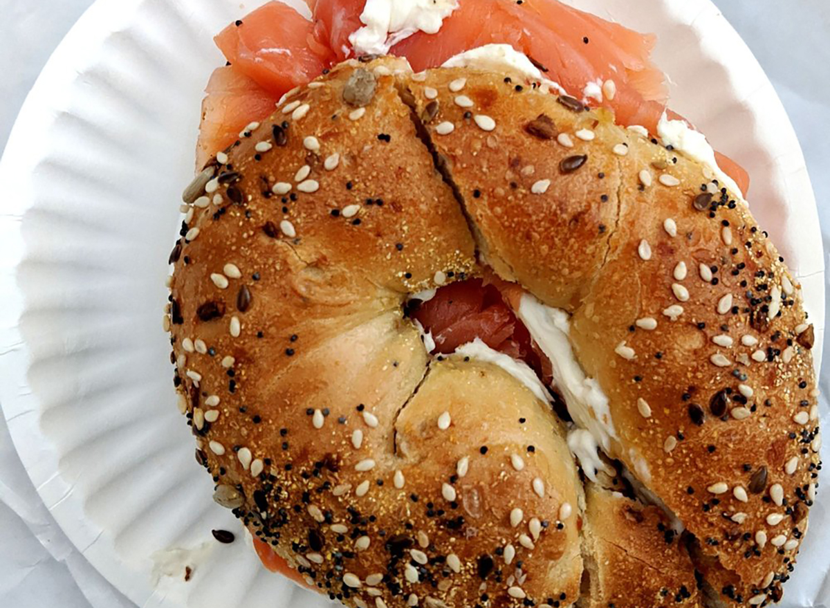 everything bagel with lox and cream cheese