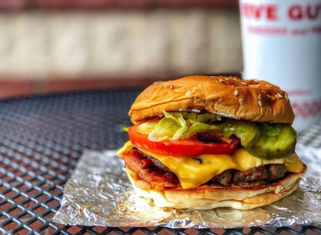 five guys with bacon cheeseburger