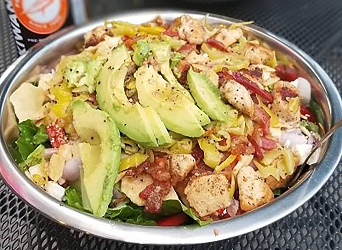 chopped salad with croutons and avocado