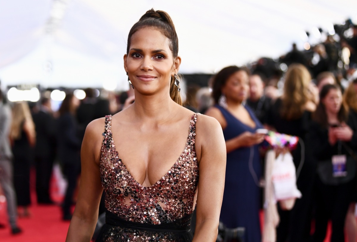 halle berry in sequinned dress on red carpet