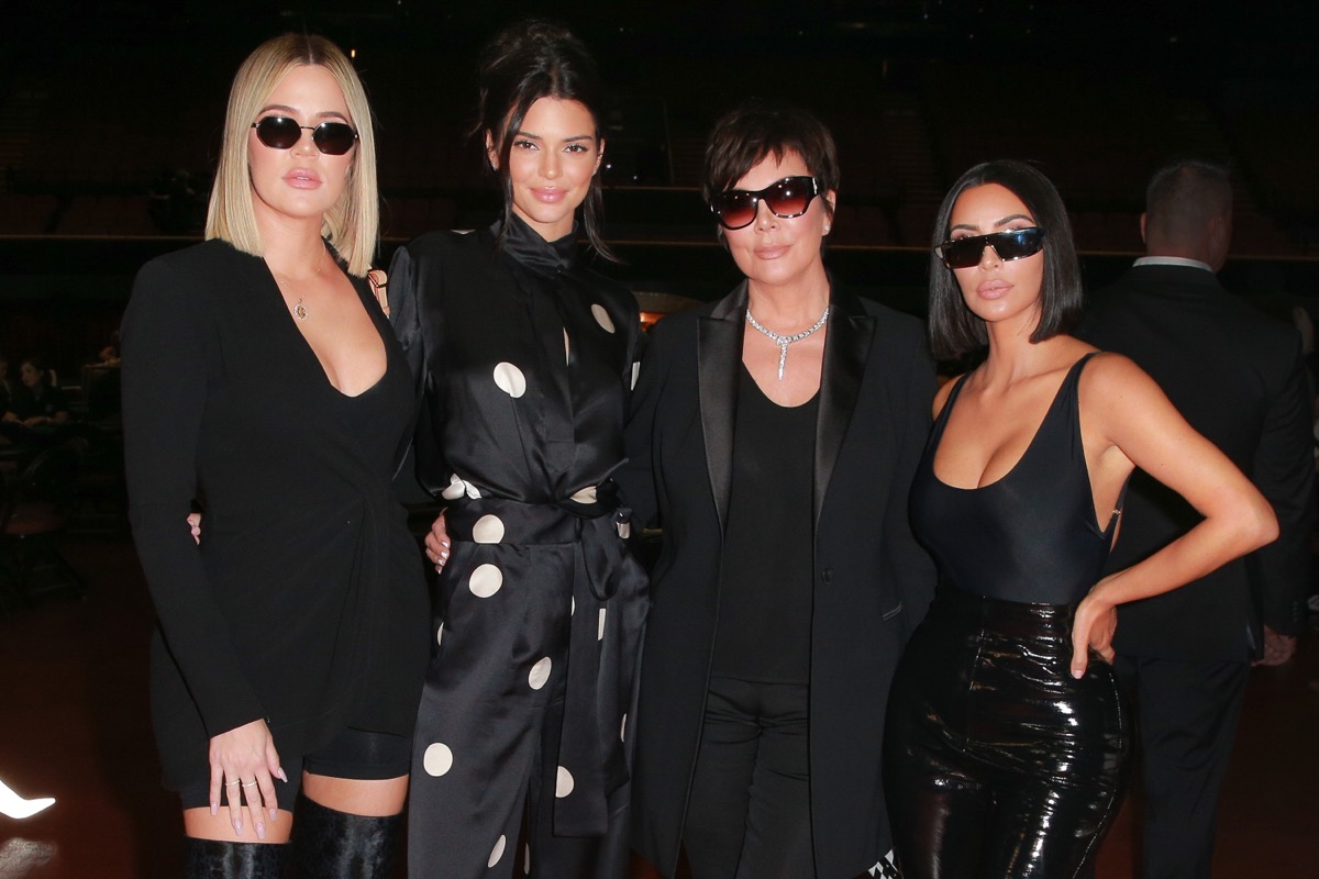 khloe kardashian, kendall jenner, kris jenner, and kim kardashian in black clothing and sunglasses