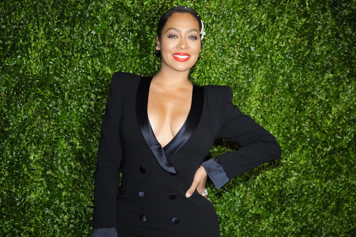 la la anthony in black jacket on red carpet