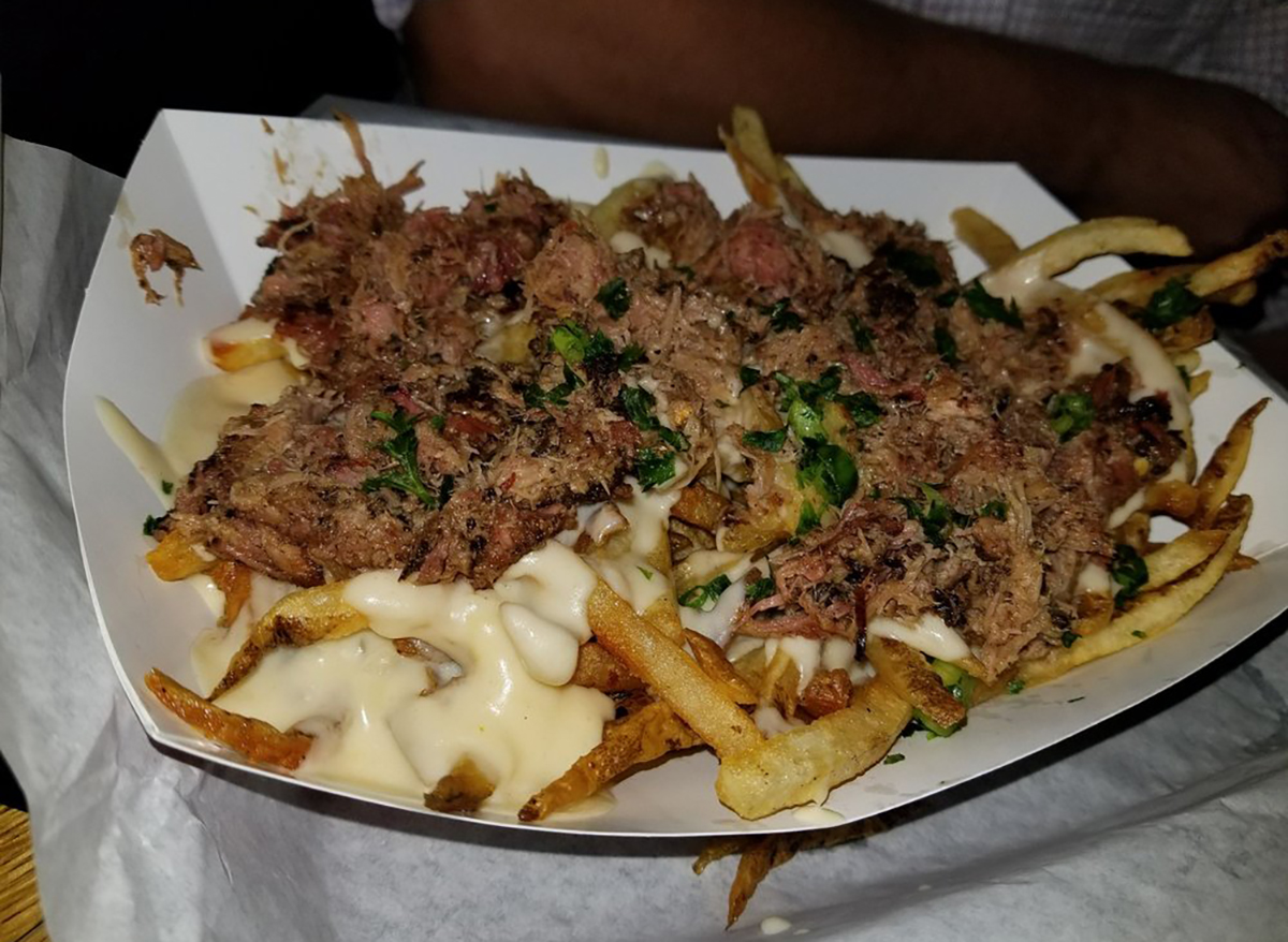 loaded fries with meat and cheese