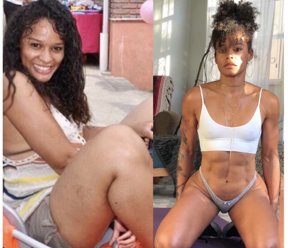 melissa alcantara in side by side photo in which she is very fit on the righthand side