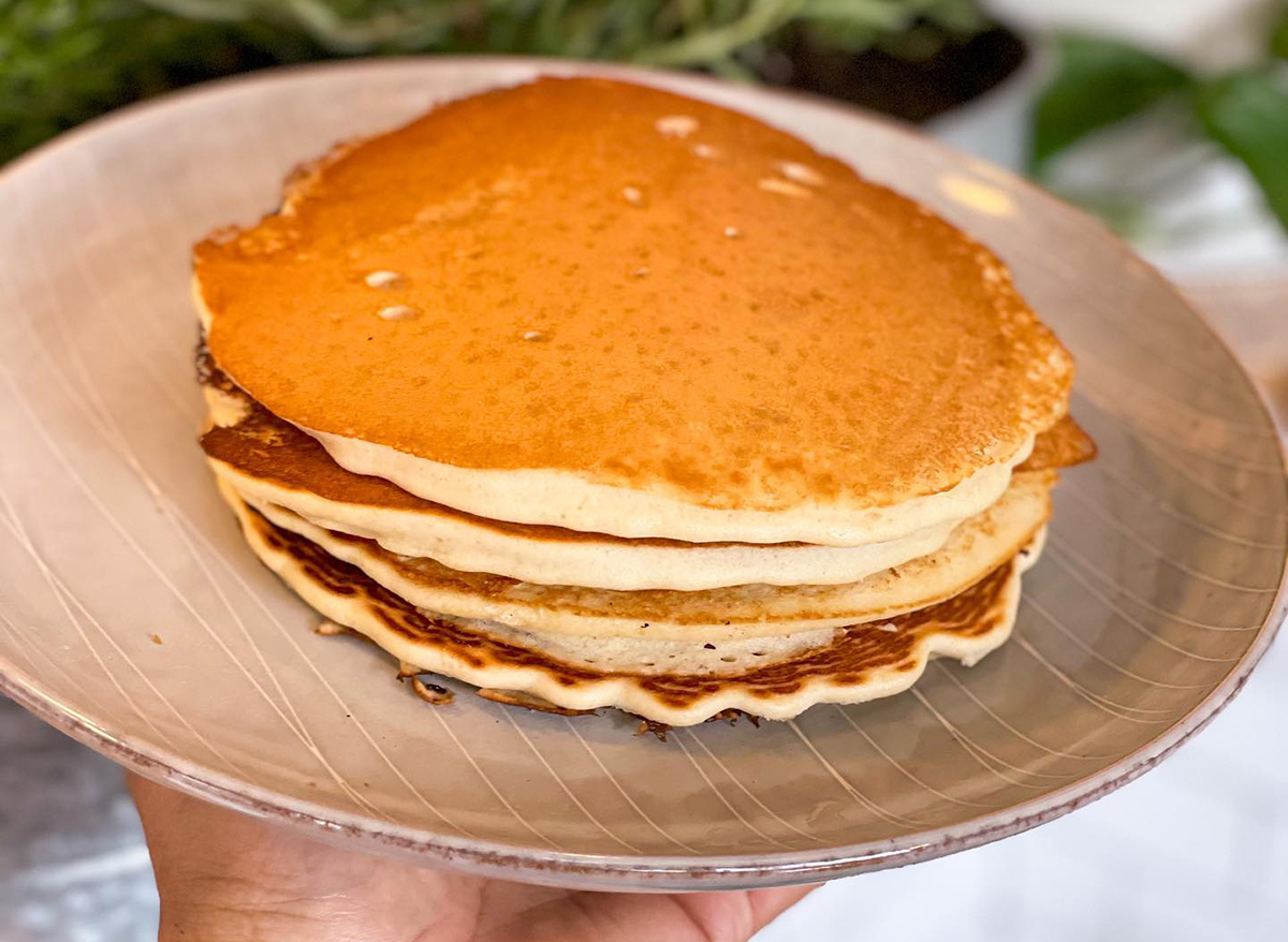 stack of three plain pancakes