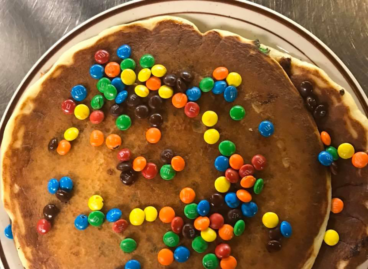 pancakes topped with m&ms