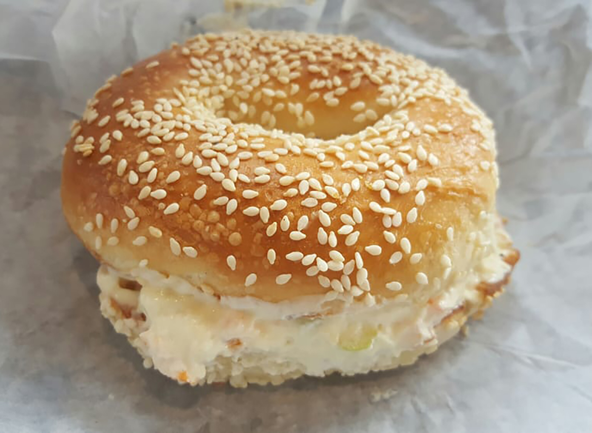 sesame bagel with veggie cream cheese