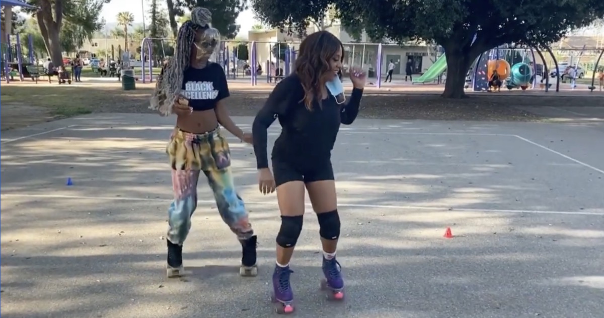 sherri shepherd and friend roller skating