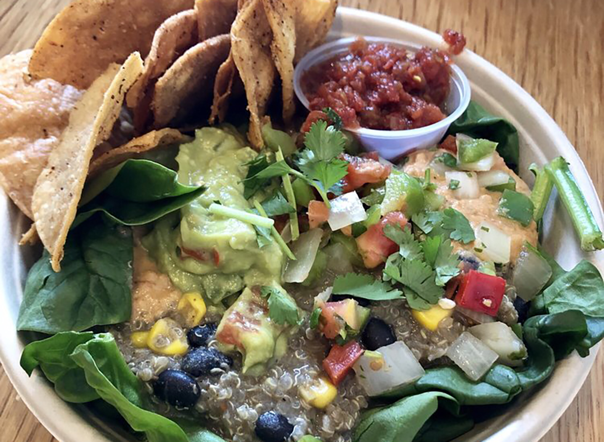 southwest quinoa bowl with chips