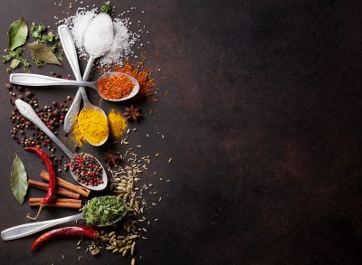 spices on metal spoons