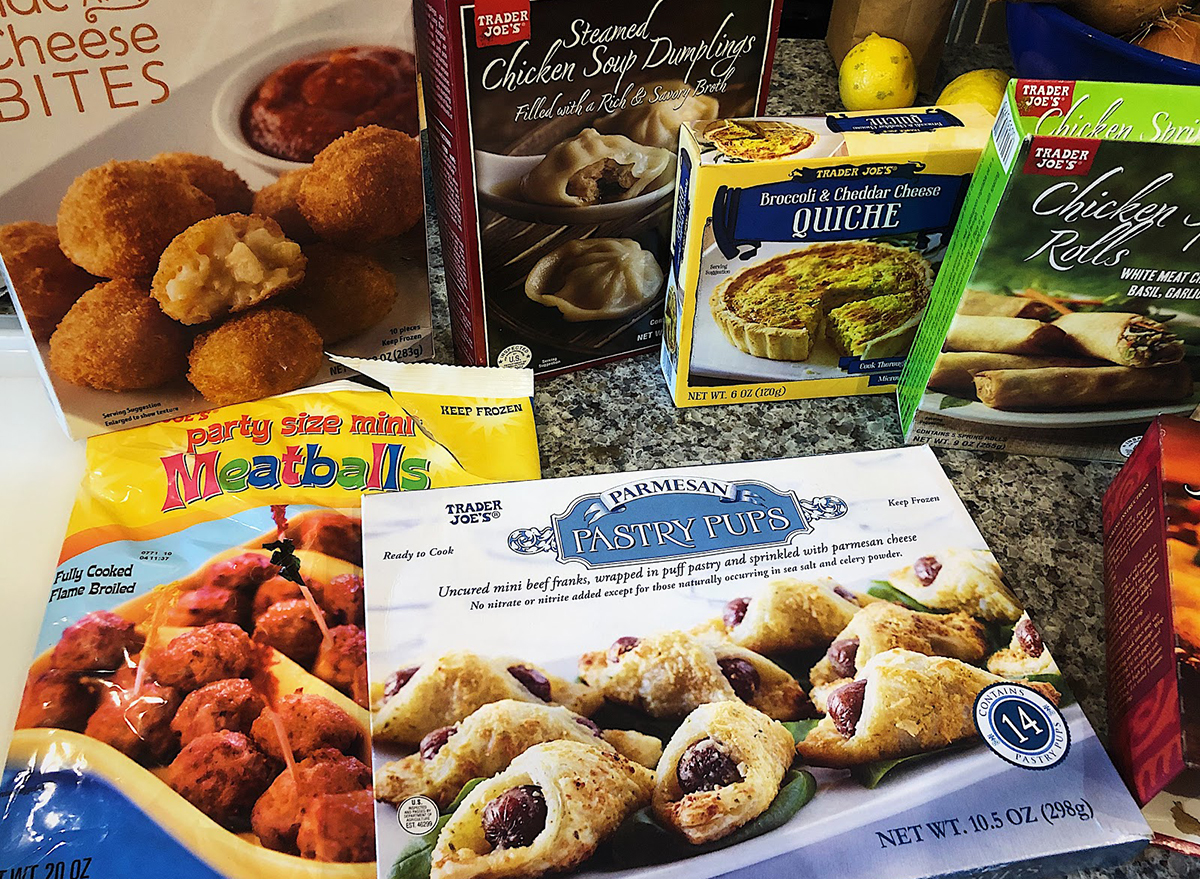 assortment of trader joes frozen appetizers