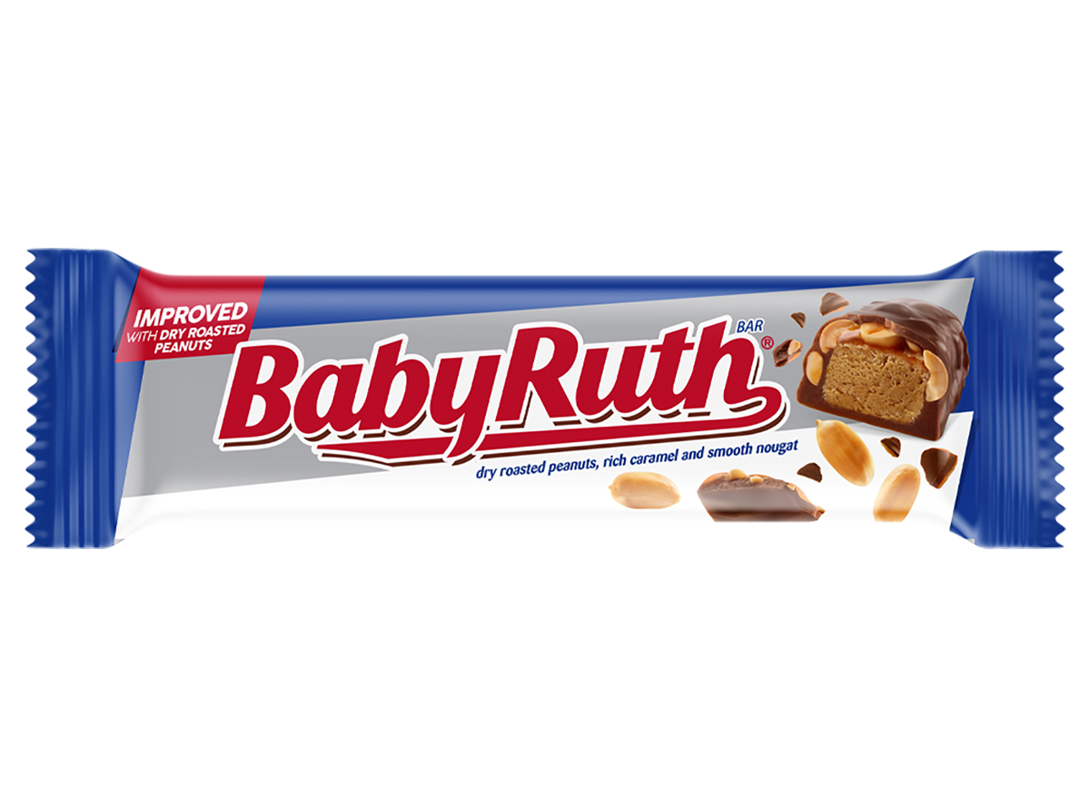 baby ruth candy bar wrapped on white background