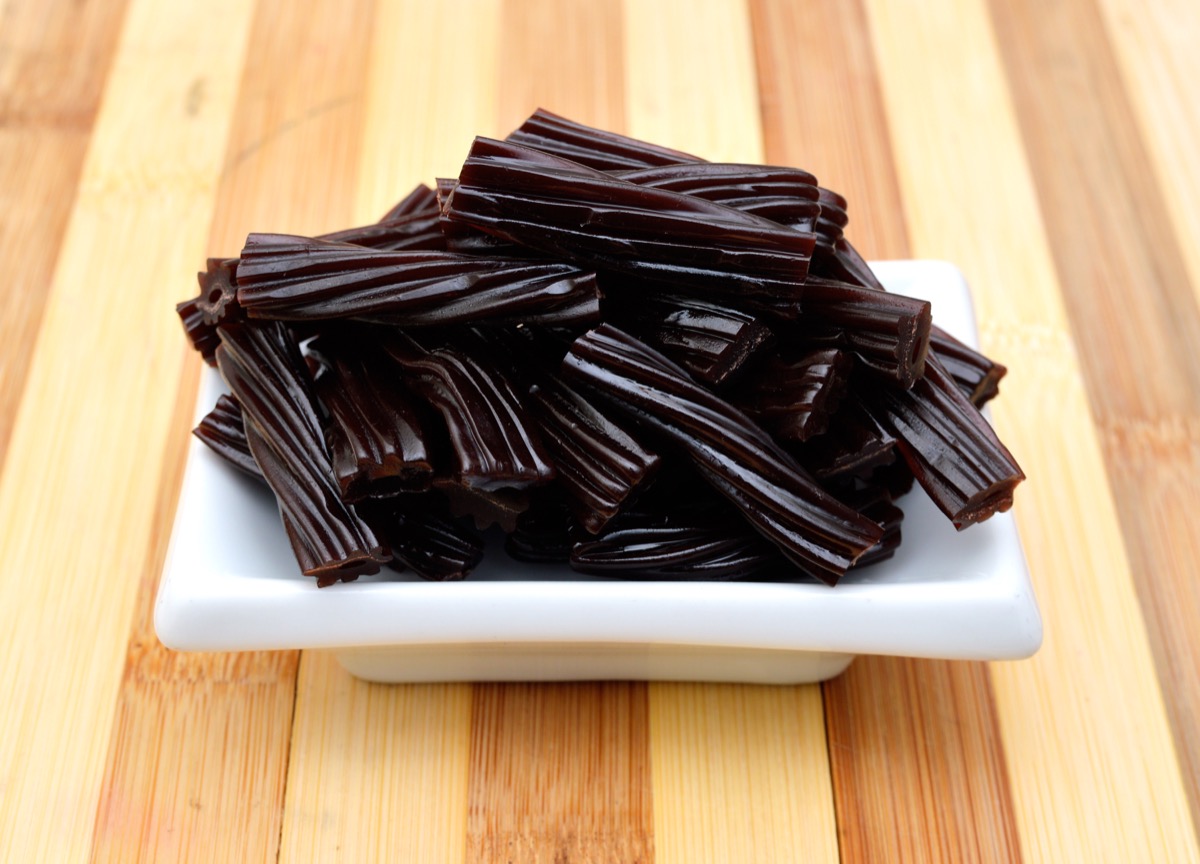 black licorice in white bowl