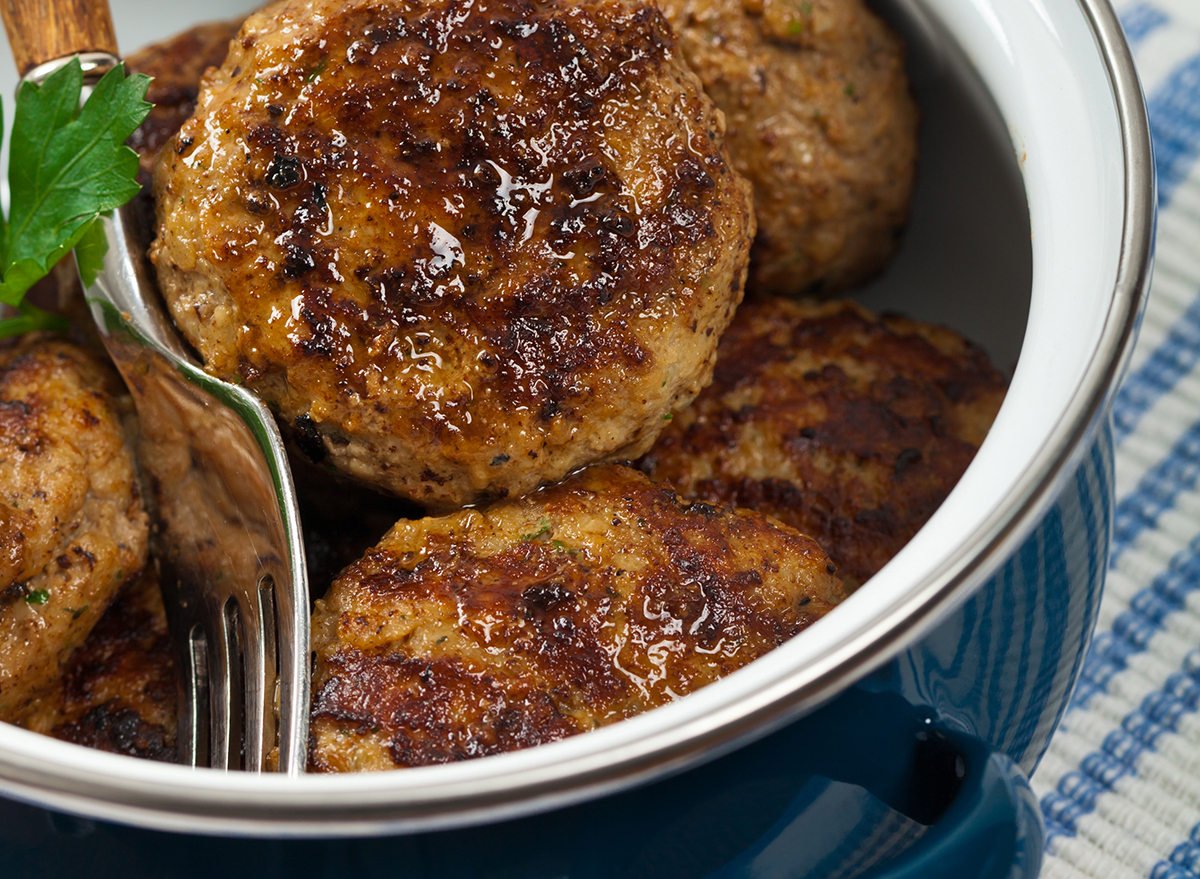 breakfast sausage patties in bowl