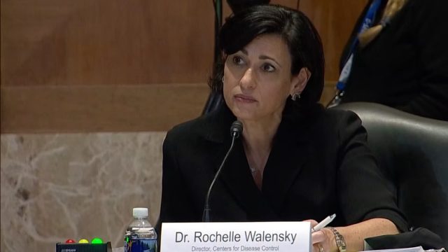 The CDC Chief Rochelle Walensky testifying before congress.