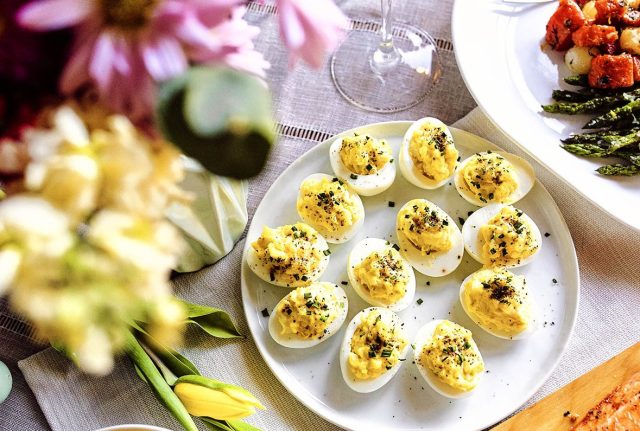 plate of deviled eggs