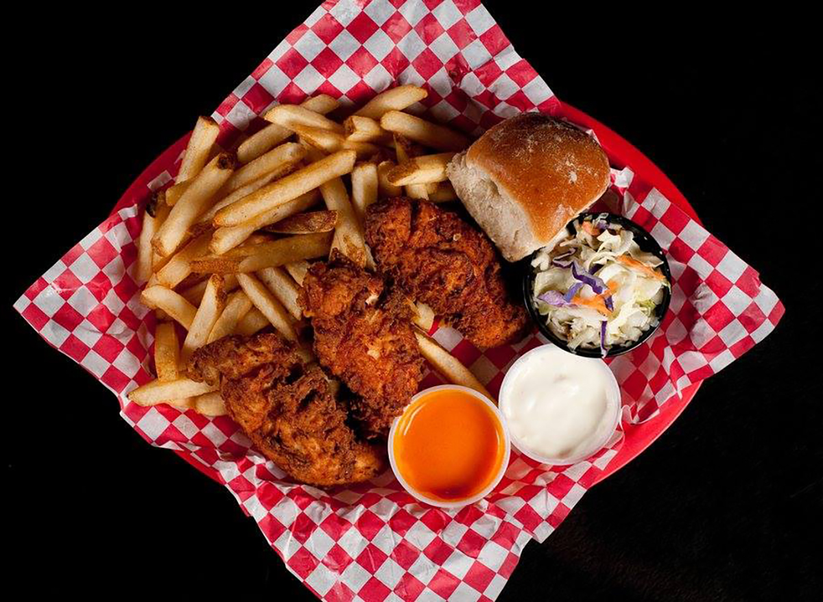 basket of chicken tenders and fries