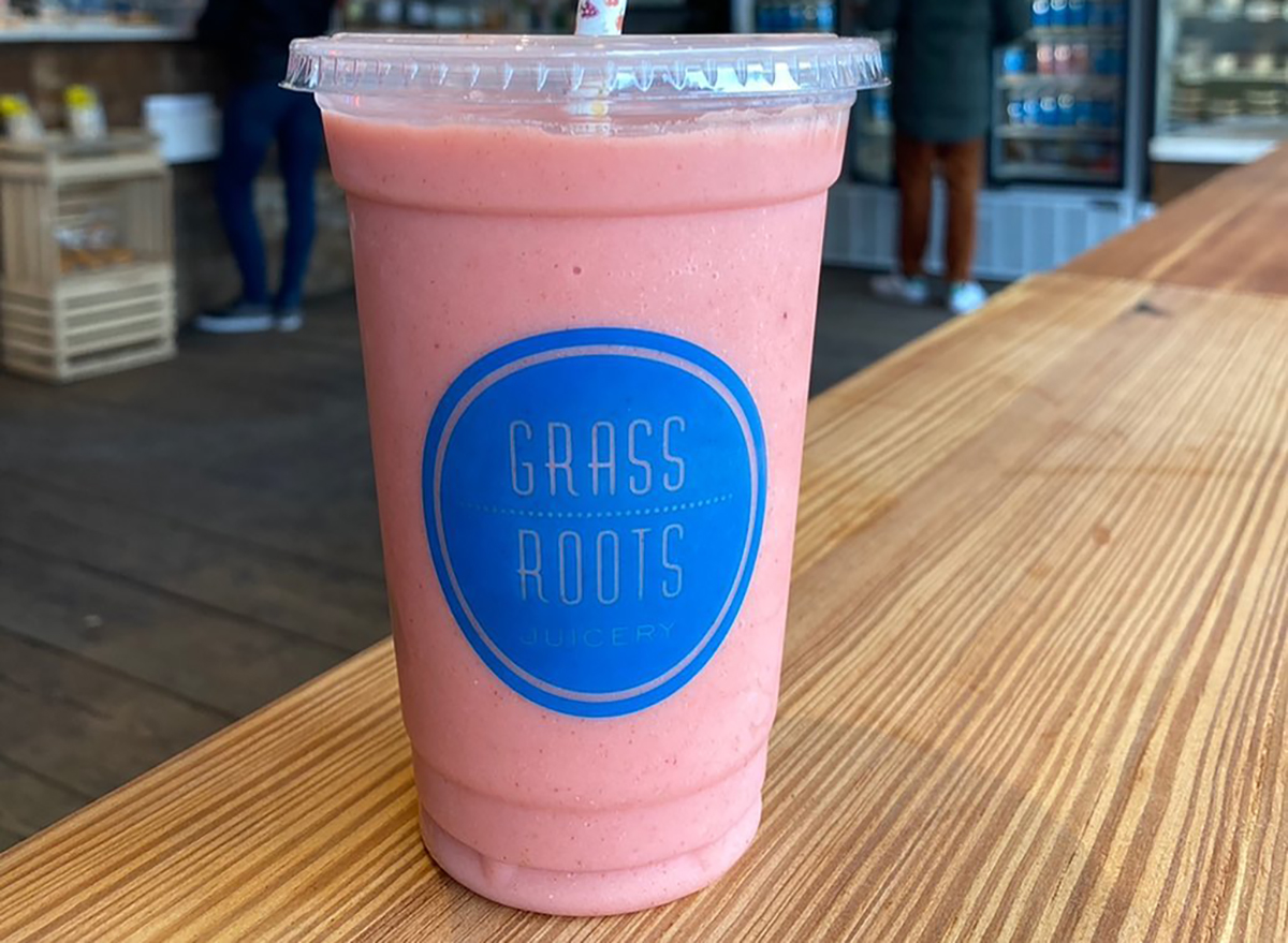 pink smoothie from grass roots juicery