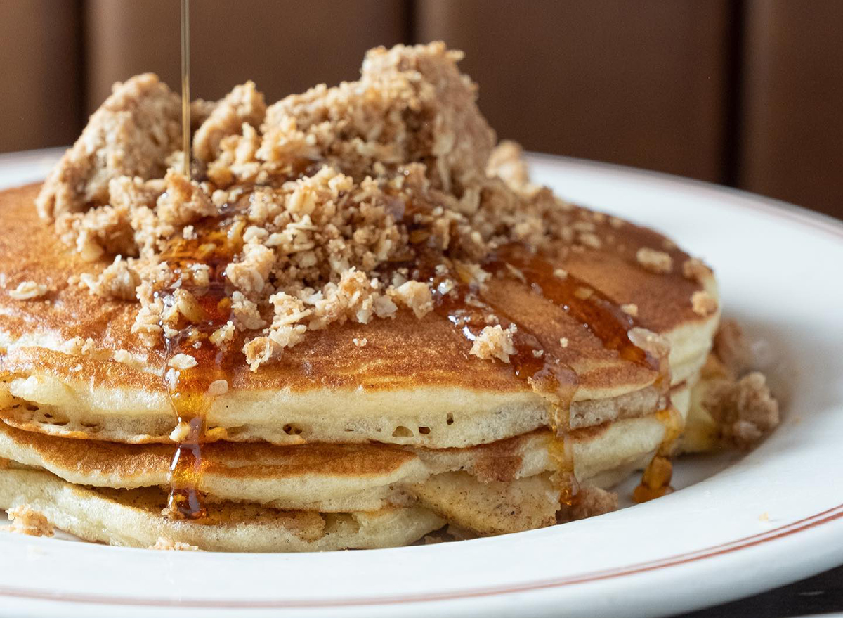 pancakes topped with syrup