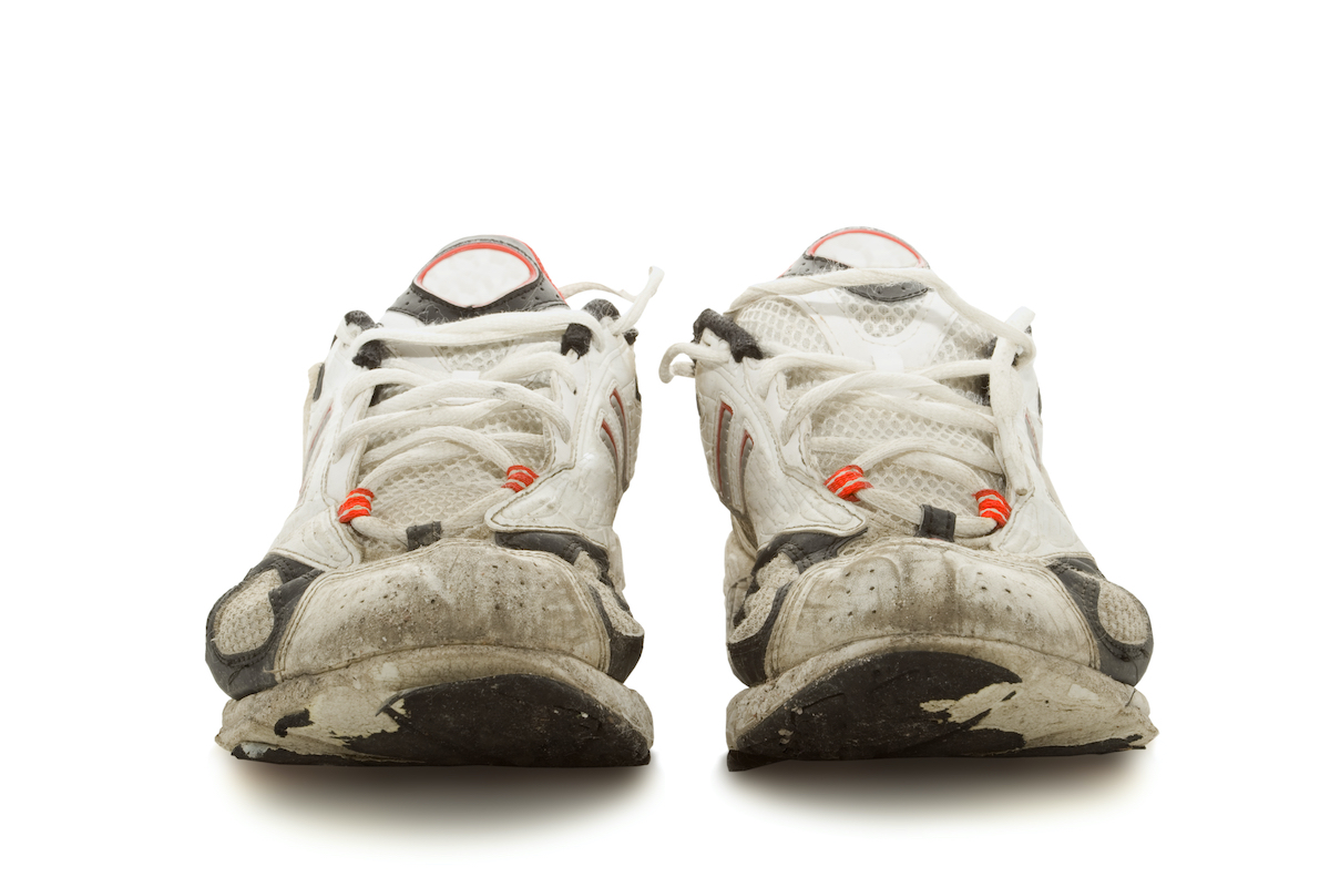 Worn-out running shoes