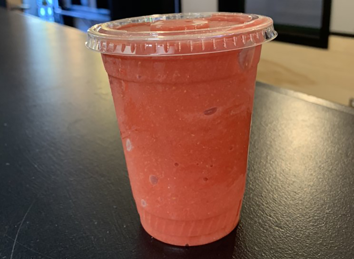 red berry smoothie on counter