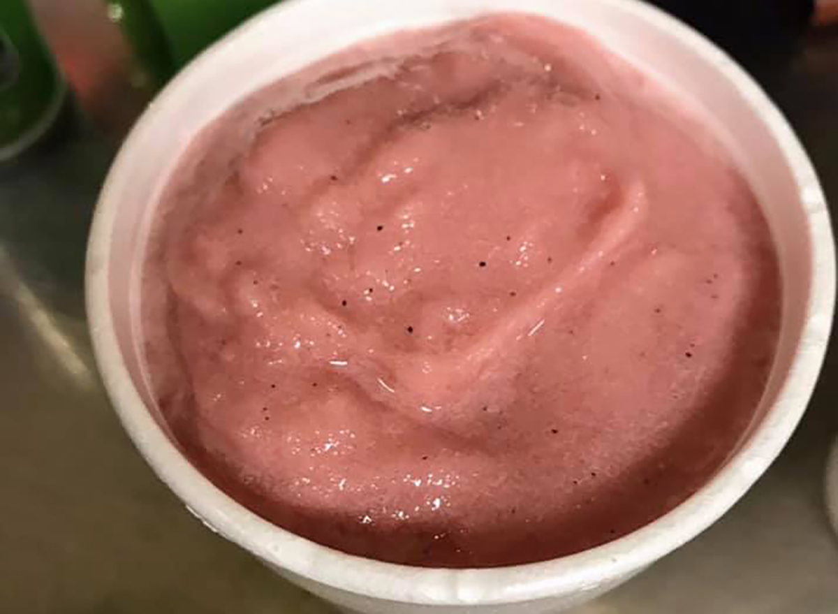 strawberry smoothie overhead view