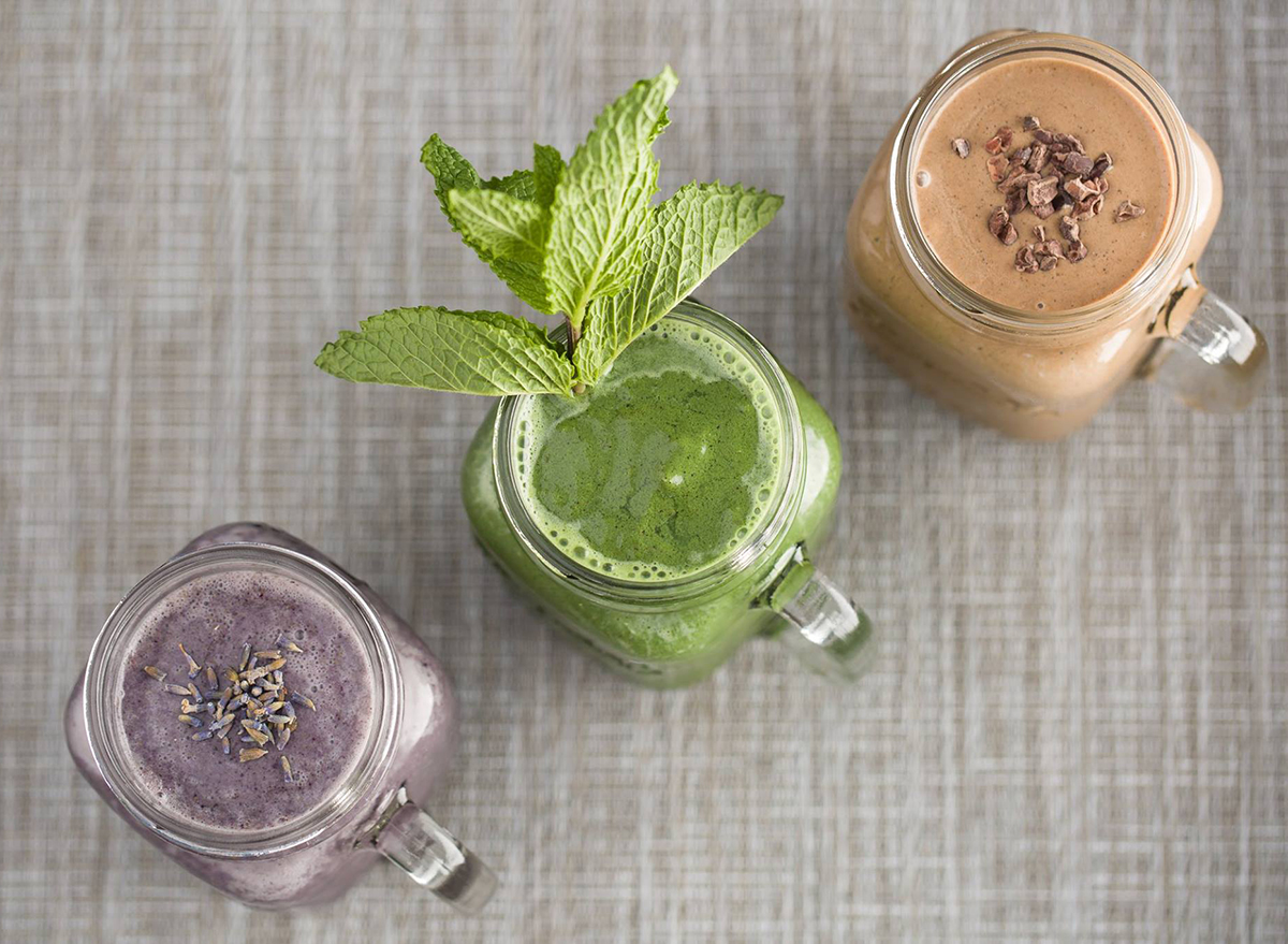 trio of smoothies in glass jars