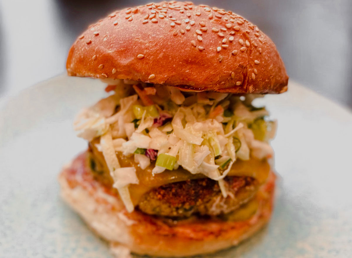 Quinoa, Green Chile & Cheddar Burgers with Southwest Broccoli Slaw Recipe — Eat This Not That