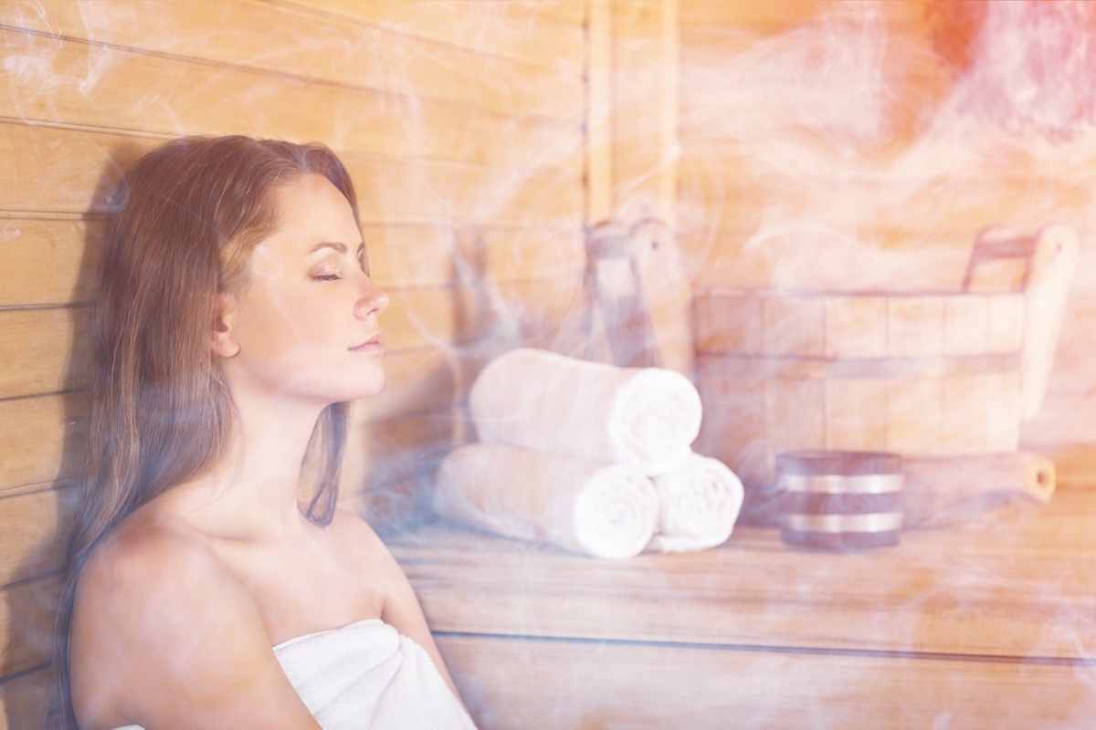 woman in a sauna steam room