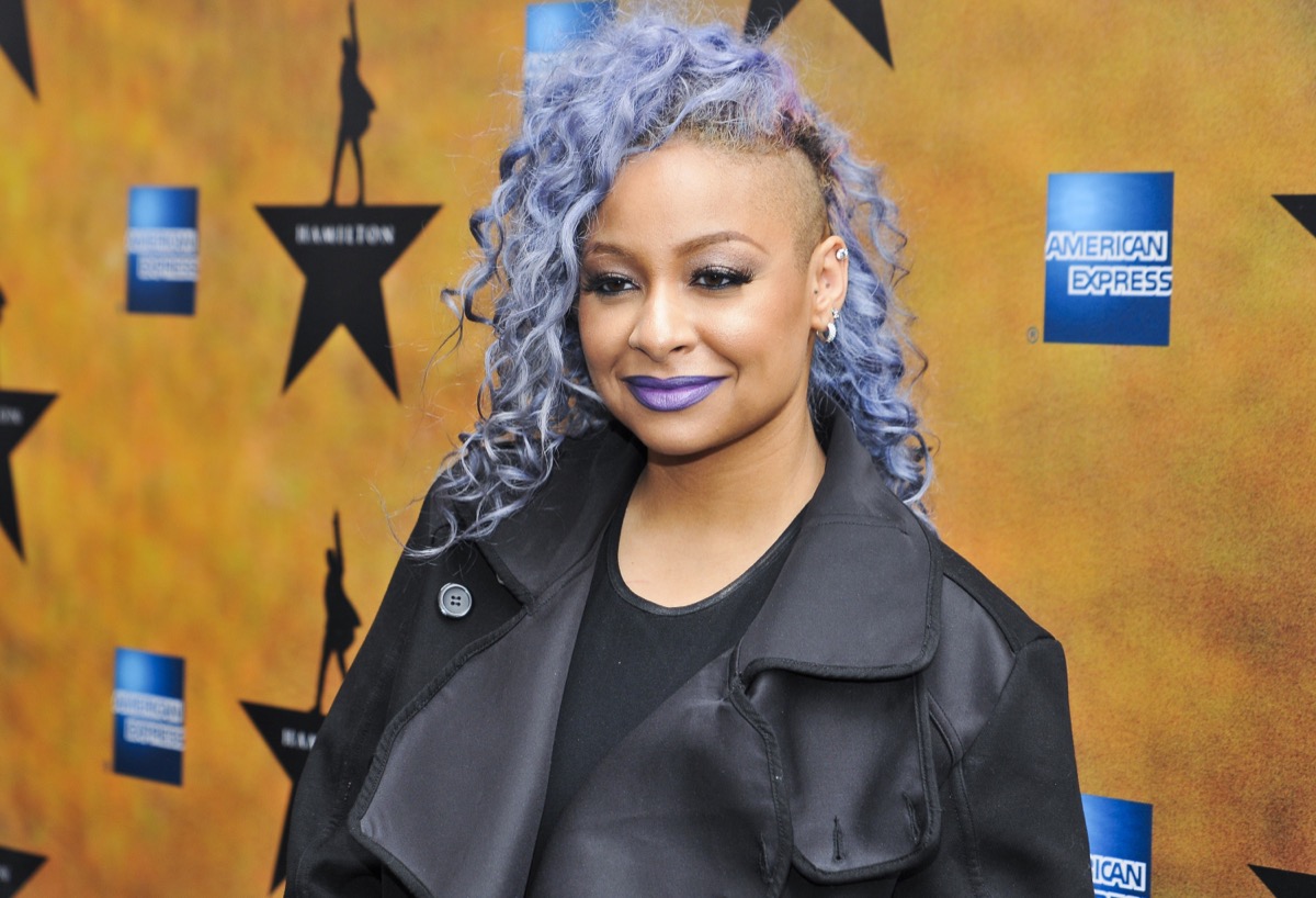 raven symone with purple hair on red carpet