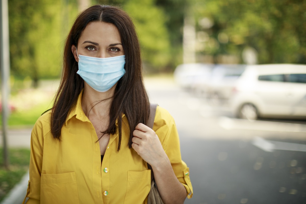 Woman with face protective mask outdoor
