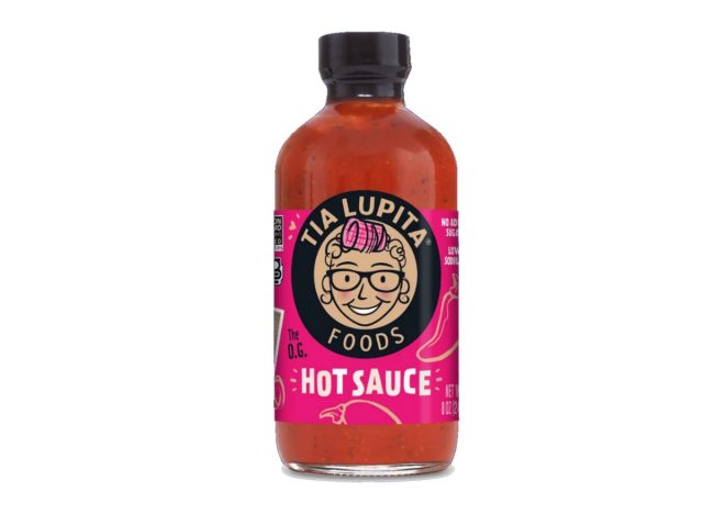 bottle of Tia Lupita hot sauce on a white background
