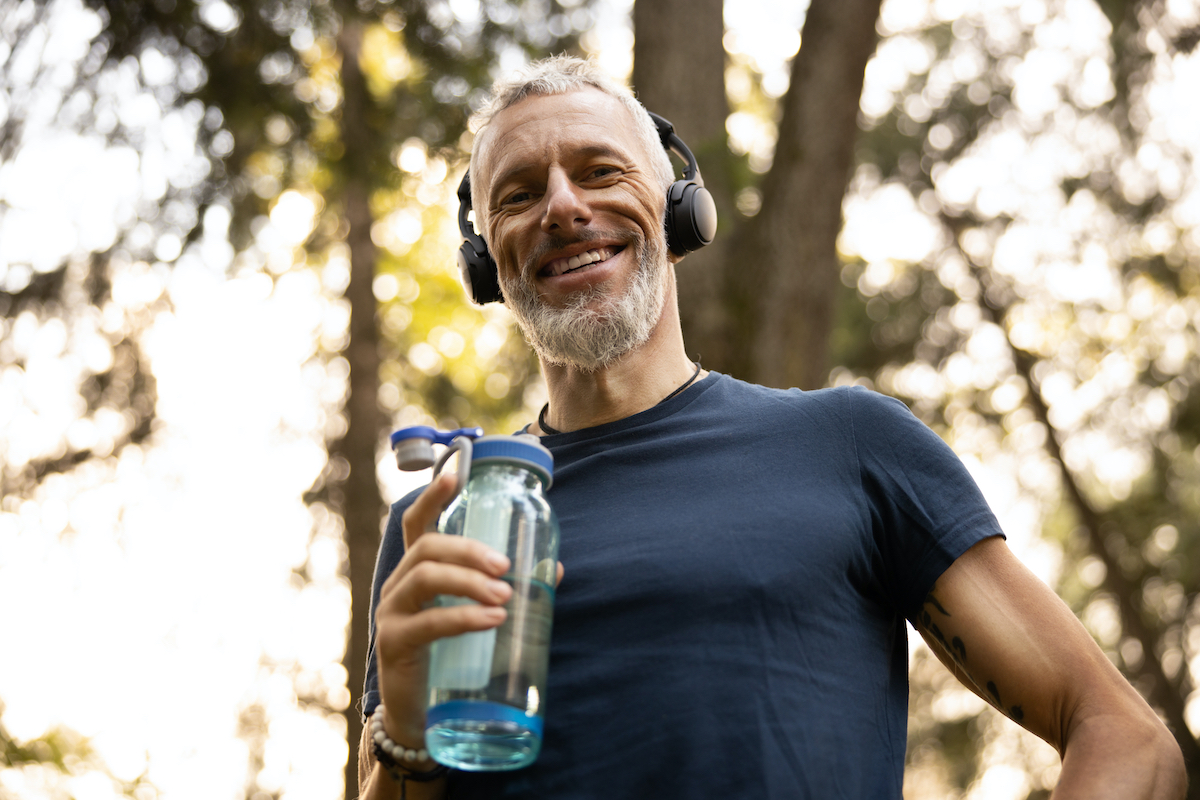 walker listening to music