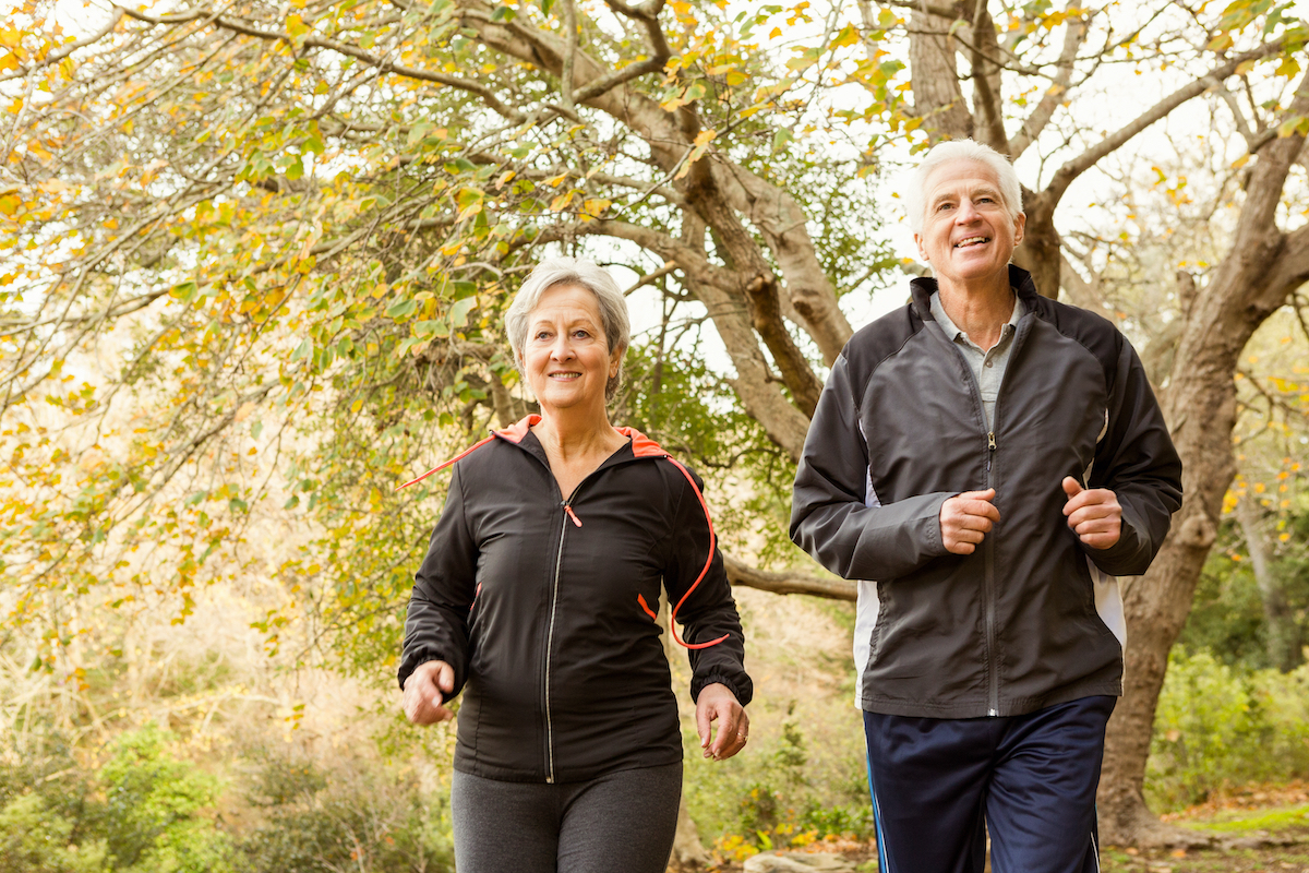 Senior couple in the park on an autumns day