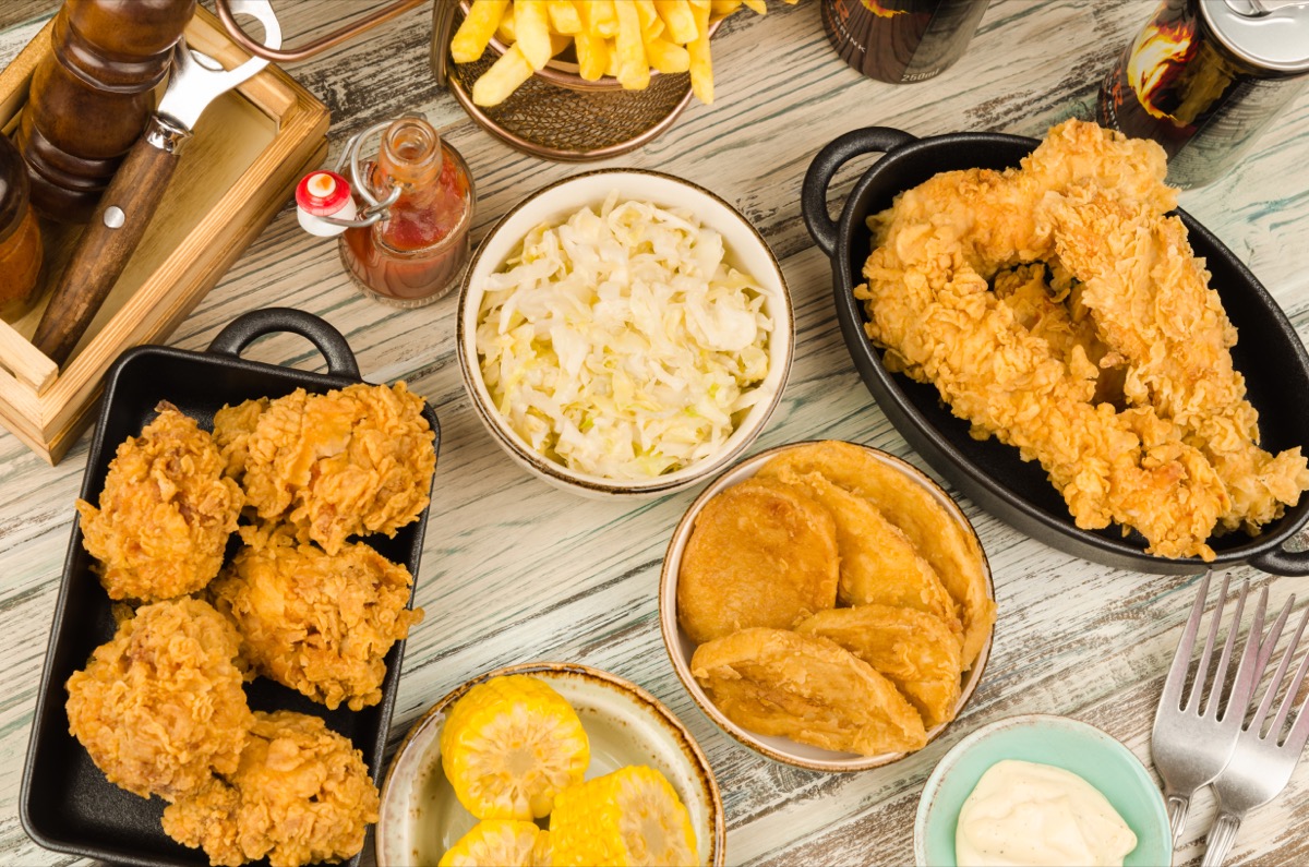 table covered in southern food