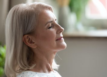 woman over 50 breathing exercise