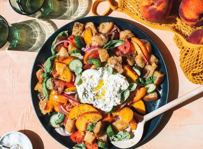 Peach panzanella salad