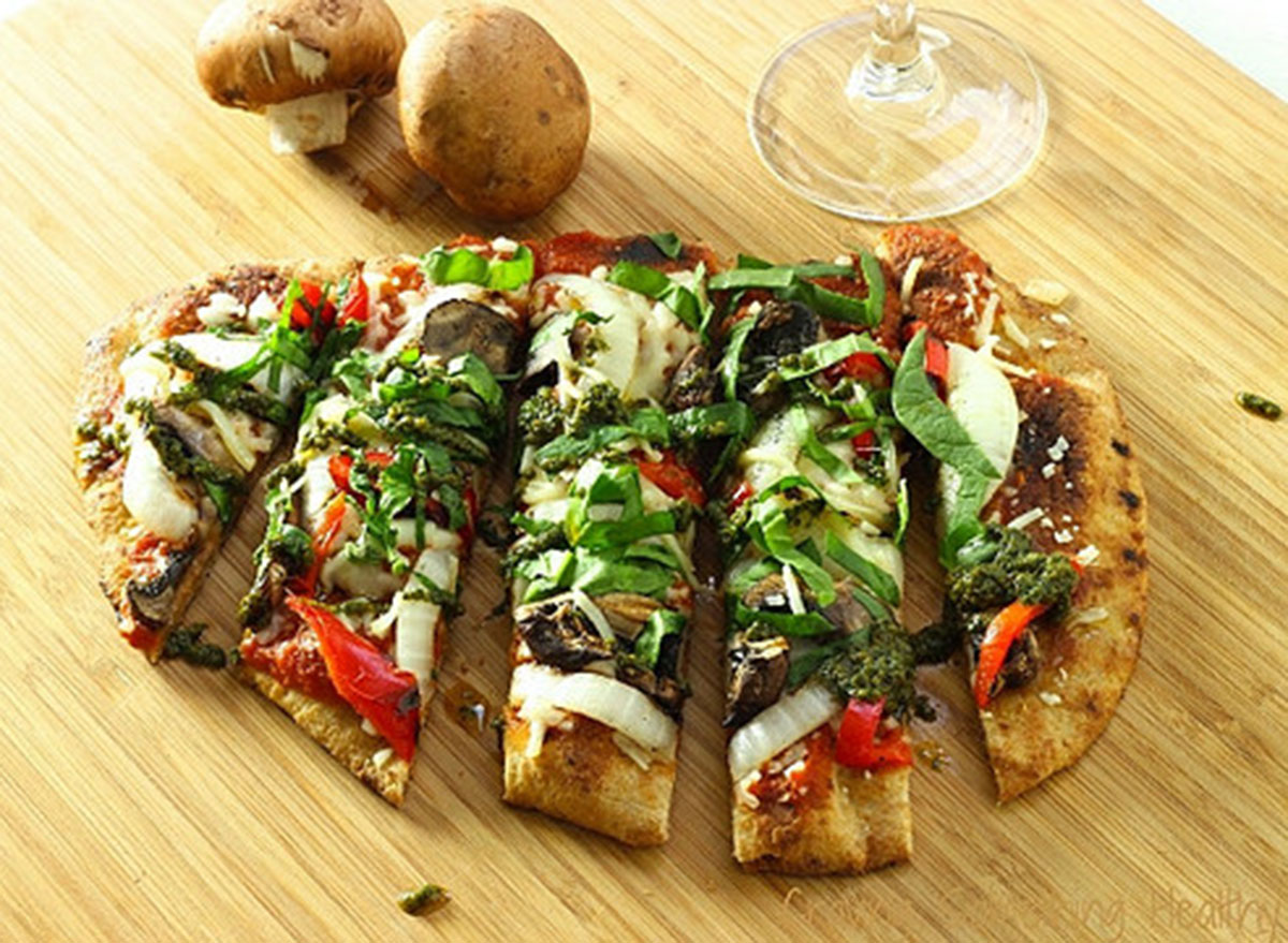 charred vegetable flatbread pizza