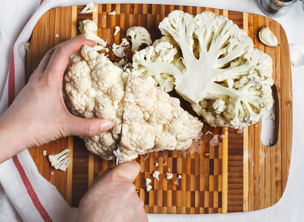 cutting cauliflower