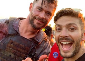 chris hemsworth and luke zocchi posing together outside in instagram screenshot