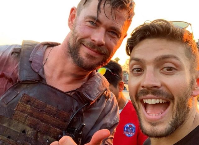 chris hemsworth and luke zocchi posing together outside in instagram screenshot