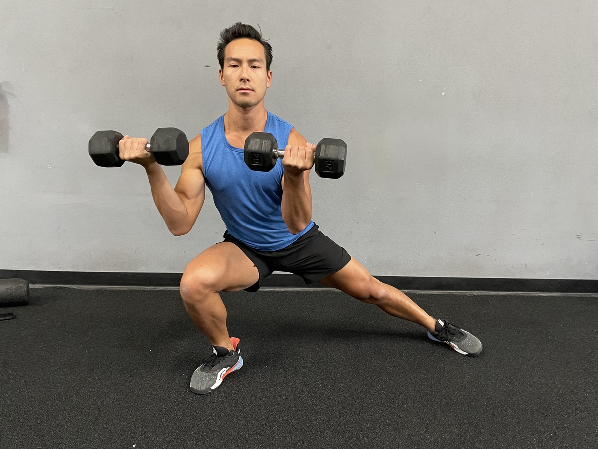 Dumbbell lateral lunge and curl