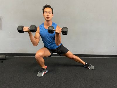 Dumbbell lateral lunge and curl