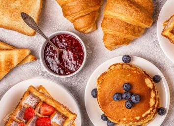 breakfast foods jam bread pancakes toast pastires
