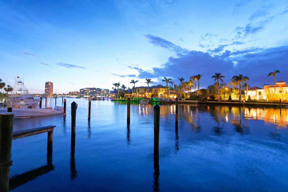 Boca Raton homes reflections at night, Florida.