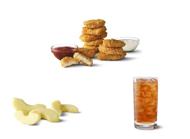 mcnuggets, apples, unsweetened iced tea