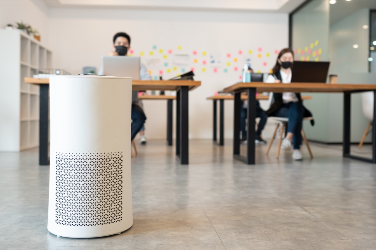 Air purifier in a modern office for fresh air and dust removal