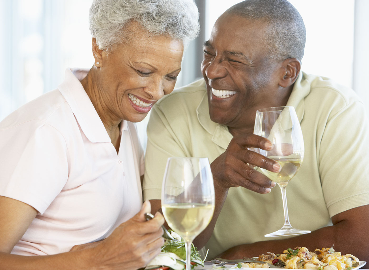 Couple drinking white wine