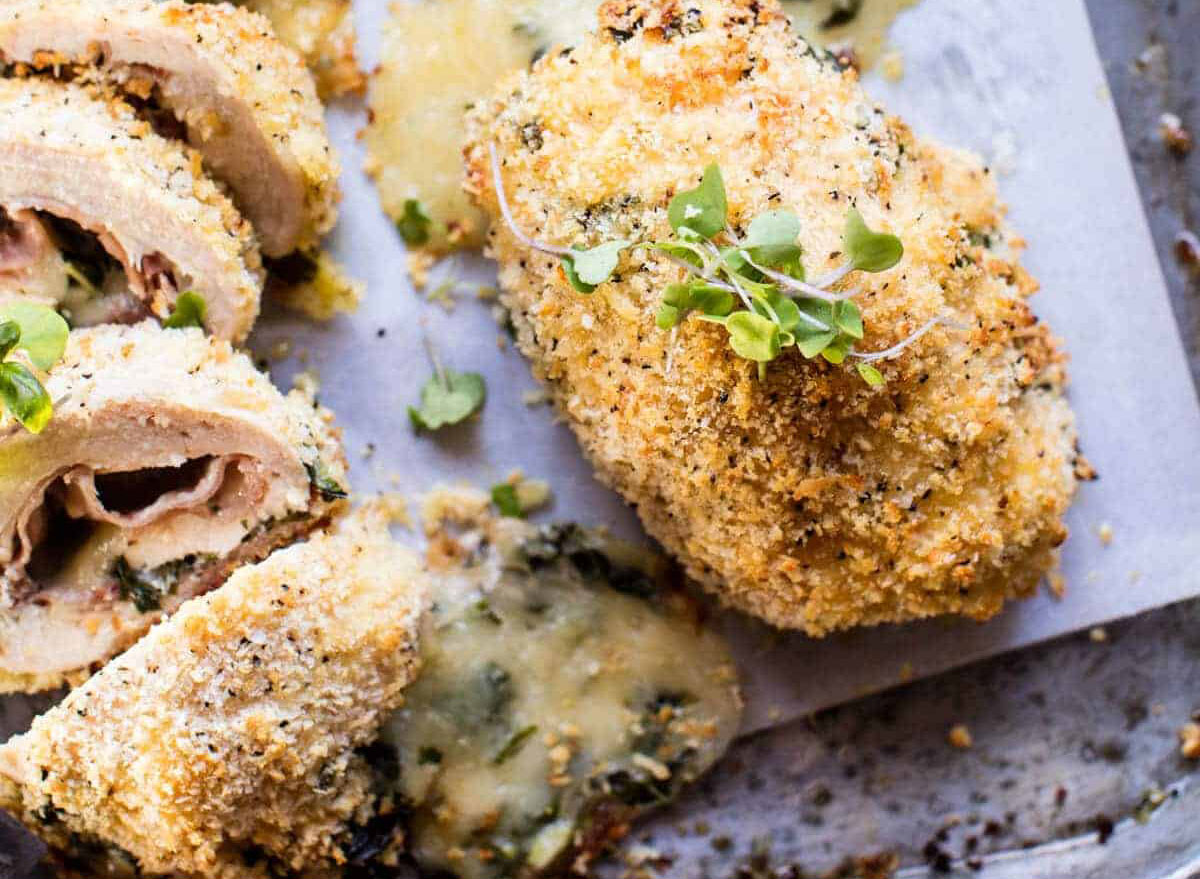 baked basil chicken cordon bleu