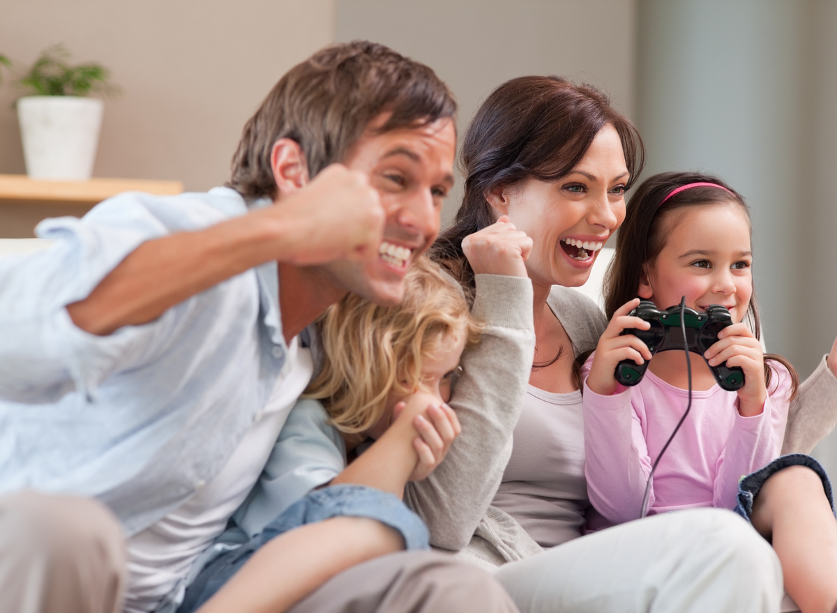 family playing video games